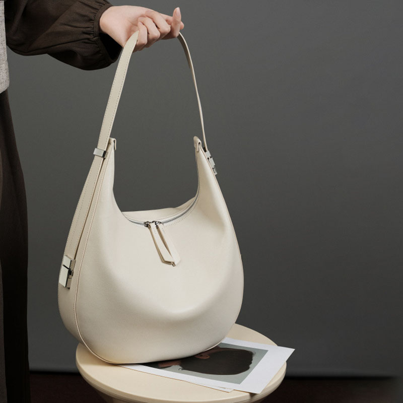 Women's Split Leather Zipper Closure Shoulder Hobo Bag