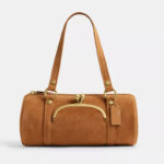 Damen Wildleder PU Rund Zylinder Boston Schulter Baguette Tasche mit Gold Hardware