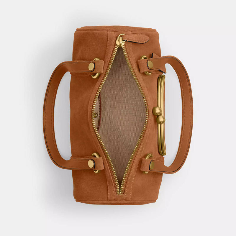 Damen Wildleder PU Rund Zylinder Boston Schulter Baguette Tasche mit Gold Hardware