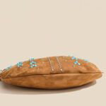Women's Suede Vegan Leather Studded Hobo Shoulder Bag with Crossbody Strap