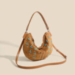 Women's Suede Vegan Leather Studded Hobo Shoulder Bag with Crossbody Strap