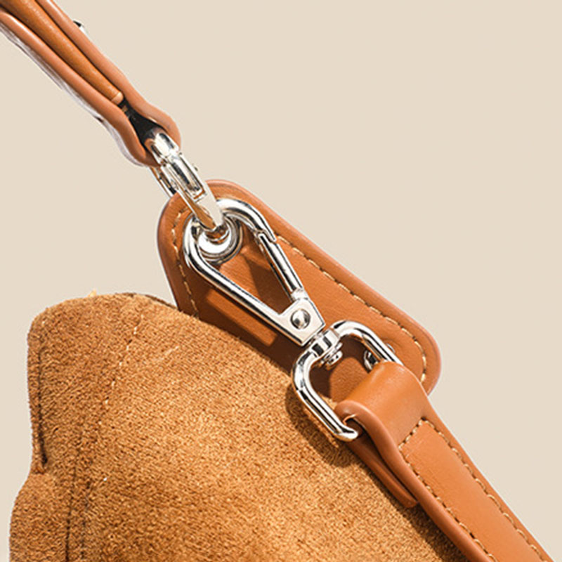 Women's Suede Vegan Leather Studded Hobo Shoulder Bag with Crossbody Strap
