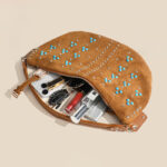 Women's Suede Vegan Leather Studded Hobo Shoulder Bag with Crossbody Strap