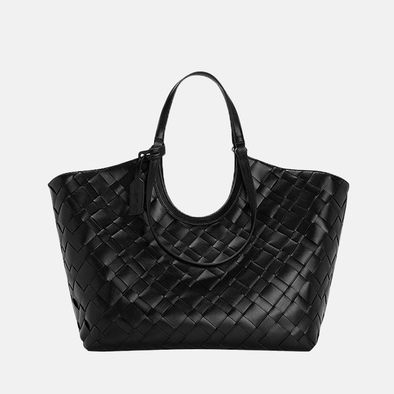 Women's Synthetic Leather Diamond Woven houlder Tote Bag with Magnetic Closure