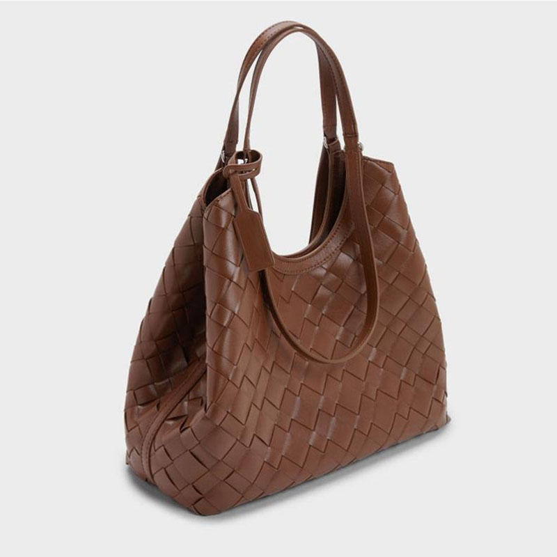Women's Synthetic Leather Diamond Woven houlder Tote Bag with Magnetic Closure