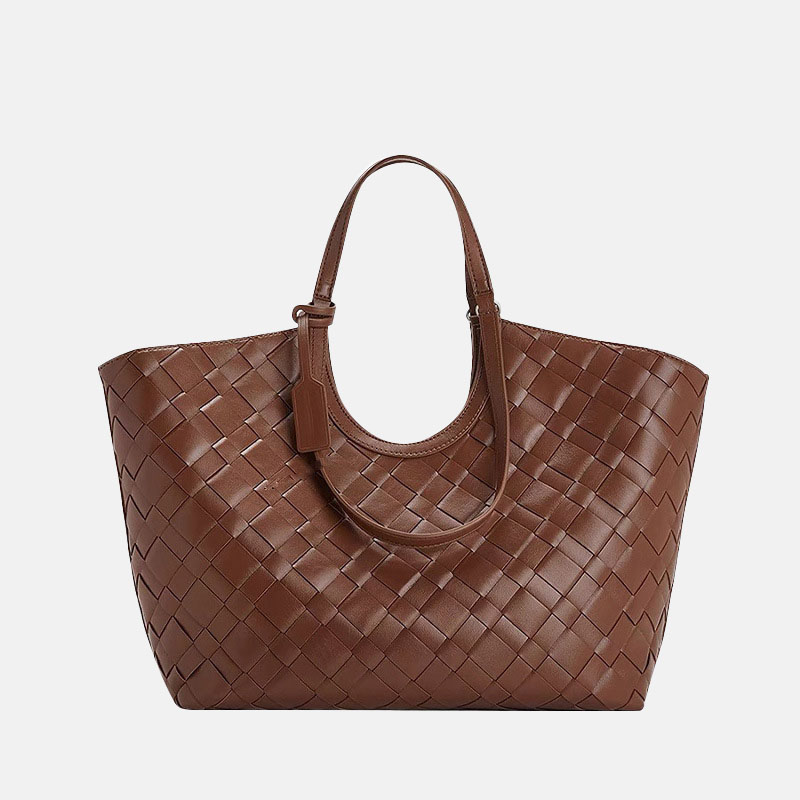 Women's Synthetic Leather Diamond Woven houlder Tote Bag with Magnetic Closure