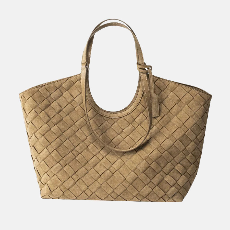 Women's Synthetic Leather Diamond Woven houlder Tote Bag with Magnetic Closure