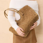 Women's Synthetic Leather Diamond Woven houlder Tote Bag with Magnetic Closure