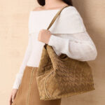 Women's Synthetic Leather Diamond Woven houlder Tote Bag with Magnetic Closure
