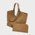 Women's Synthetic Leather Diamond Woven houlder Tote Bag with Magnetic Closure