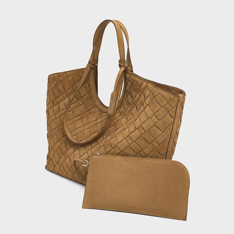 Women's Synthetic Leather Diamond Woven houlder Tote Bag with Magnetic Closure