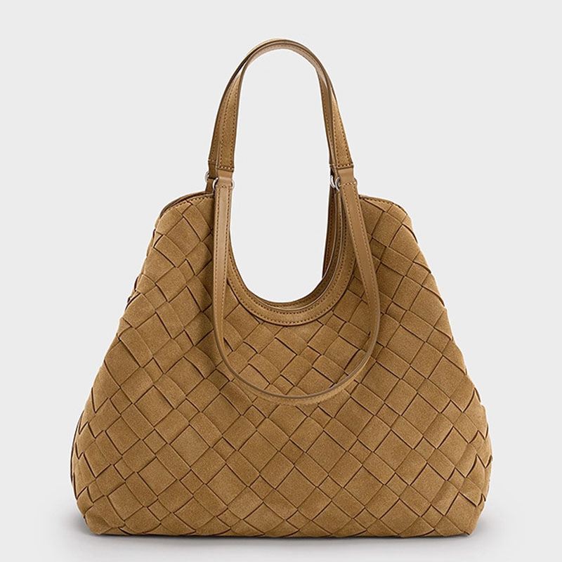 Women's Synthetic Leather Diamond Woven houlder Tote Bag with Magnetic Closure