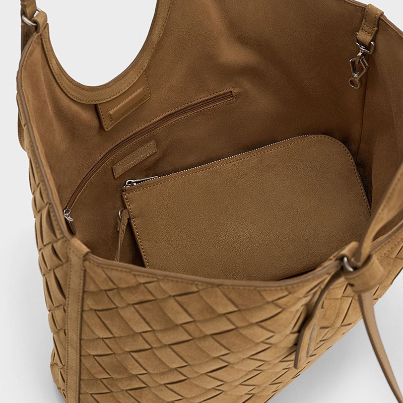 Women's Synthetic Leather Diamond Woven houlder Tote Bag with Magnetic Closure