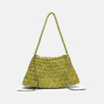Women's Woven Vegan Leather Shoulder Bag with Inner Drawstring Pouch