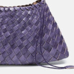 Women's Woven Vegan Leather Shoulder Bag with Inner Drawstring Pouch