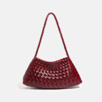 Women's Woven Vegan Leather Shoulder Bag with Inner Drawstring Pouch