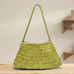 Women's Woven Vegan Leather Shoulder Bag with Inner Drawstring Pouch
