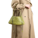 Women's Woven Vegan Leather Shoulder Bag with Inner Drawstring Pouch