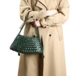 Women's Woven Vegan Leather Shoulder Bag with Inner Drawstring Pouch