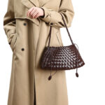 Women's Woven Vegan Leather Shoulder Bag with Inner Drawstring Pouch