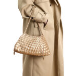 Women's Woven Vegan Leather Shoulder Bag with Inner Drawstring Pouch