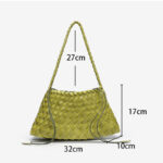 Women's Woven Vegan Leather Shoulder Bag with Inner Drawstring Pouch