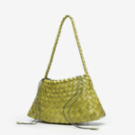 Women's Woven Vegan Leather Shoulder Bag with Inner Drawstring Pouch