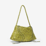 Women's Woven Vegan Leather Shoulder Bag with Inner Drawstring Pouch