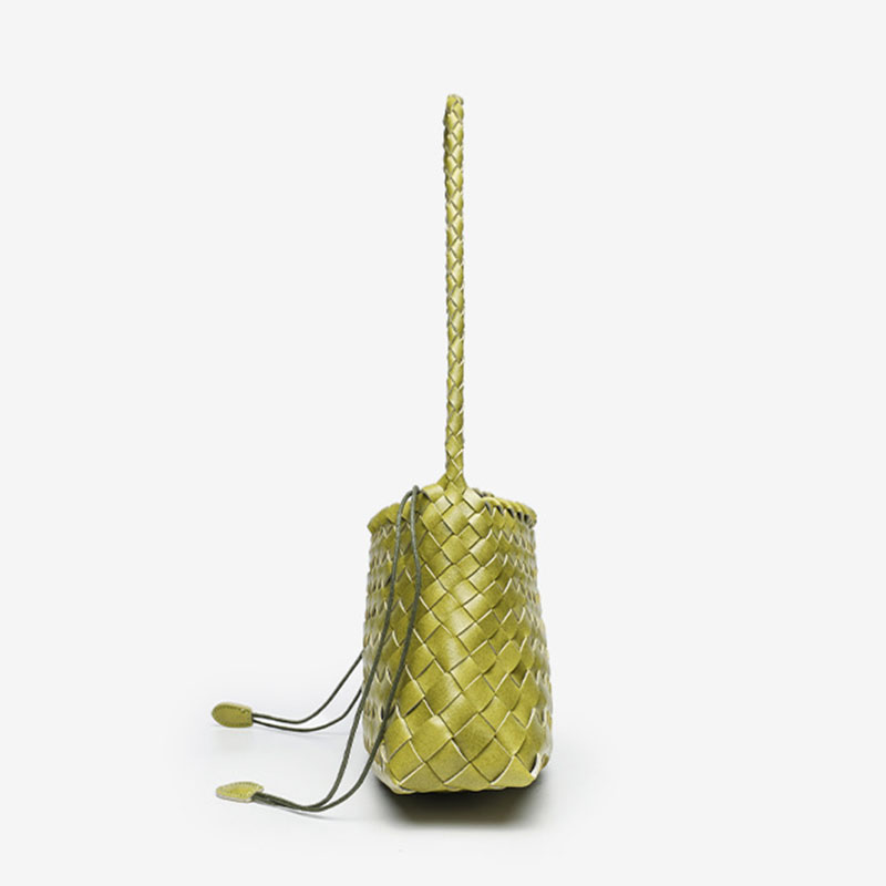 Women's Woven Vegan Leather Shoulder Bag with Inner Drawstring Pouch