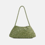 Women's Woven Vegan Leather Shoulder Bag with Inner Drawstring Pouch