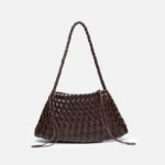 Women's Woven Vegan Leather Shoulder Bag with Inner Drawstring Pouch