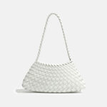 Women's Woven Vegan Leather Shoulder Bag with Inner Drawstring Pouch
