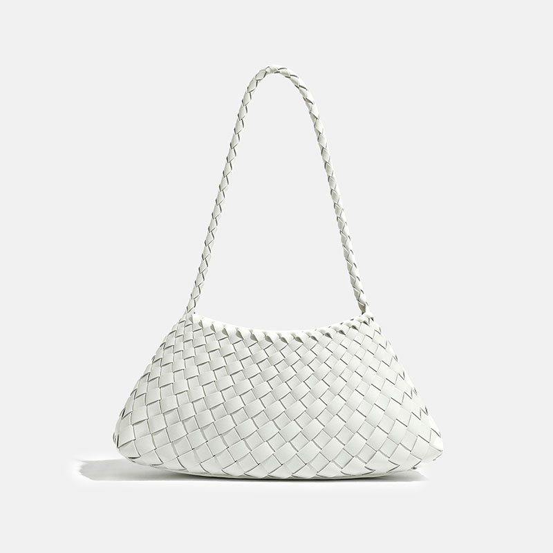 Women's Woven Vegan Leather Shoulder Bag with Inner Drawstring Pouch