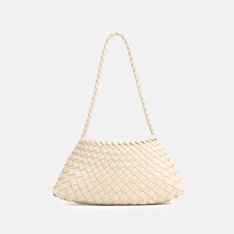 Women's Woven Vegan Leather Shoulder Bag with Inner Drawstring Pouch