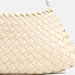 Women's Woven Vegan Leather Shoulder Bag with Inner Drawstring Pouch