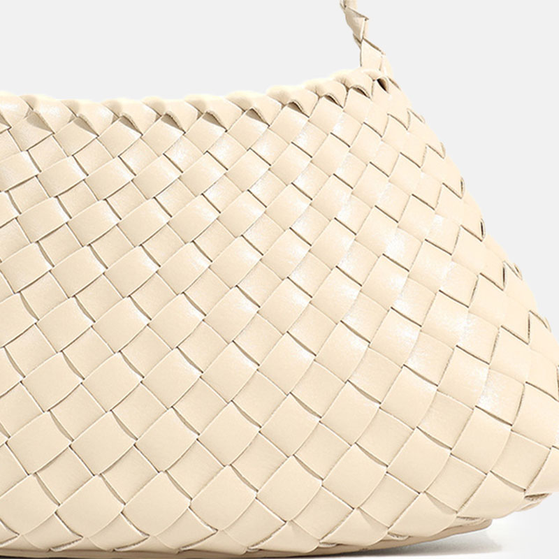 Women's Woven Vegan Leather Shoulder Bag with Inner Drawstring Pouch