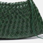 Women's Woven Vegan Leather Shoulder Bag with Inner Drawstring Pouch