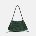 Women's Woven Vegan Leather Shoulder Bag with Inner Drawstring Pouch