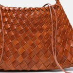 Women's Woven Vegan Leather Shoulder Bag with Inner Drawstring Pouch