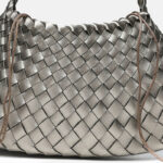 Women's Woven Vegan Leather Shoulder Bag with Inner Drawstring Pouch