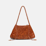 Women's Woven Vegan Leather Shoulder Bag with Inner Drawstring Pouch