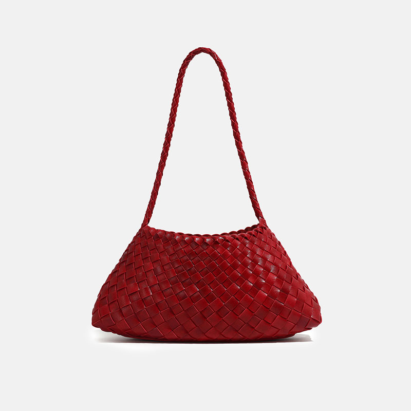 Women's Woven Vegan Leather Shoulder Bag with Inner Drawstring Pouch