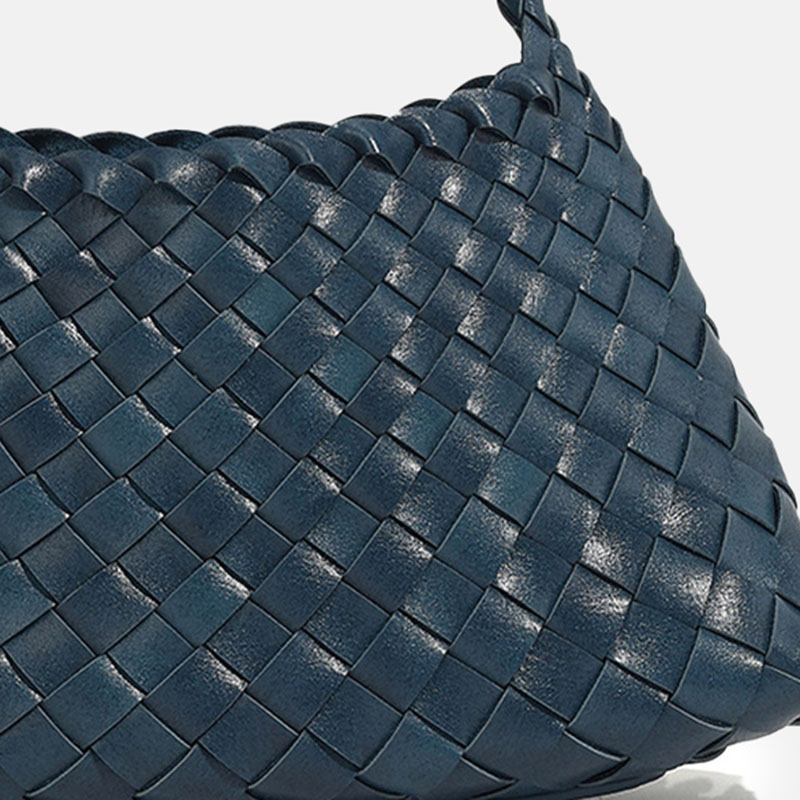 Women's Woven Vegan Leather Shoulder Bag with Inner Drawstring Pouch