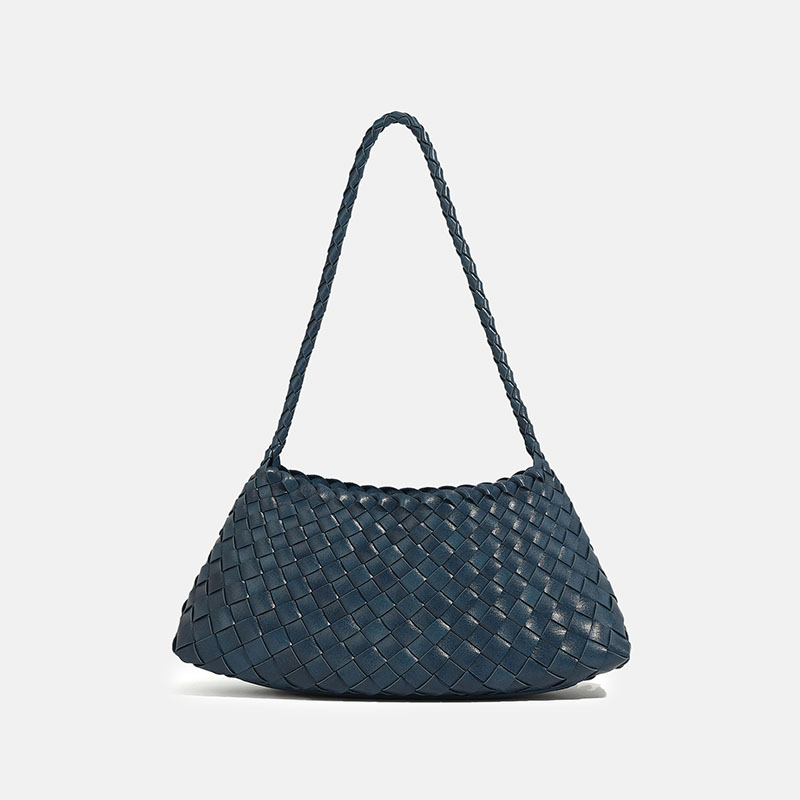 Women's Woven Vegan Leather Shoulder Bag with Inner Drawstring Pouch