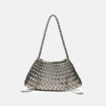 Women's Woven Vegan Leather Shoulder Bag with Inner Drawstring Pouch