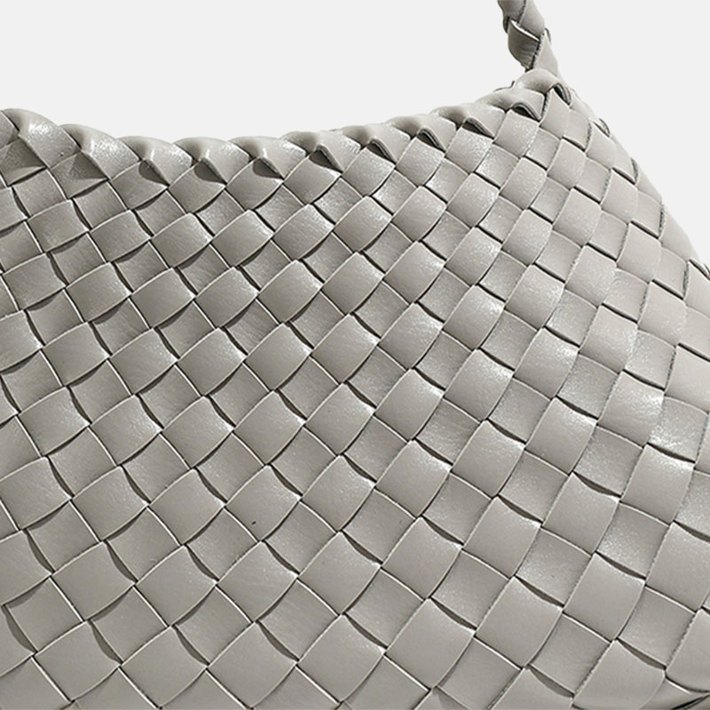 Women's Woven Vegan Leather Shoulder Bag with Inner Drawstring Pouch