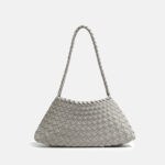 Women's Woven Vegan Leather Shoulder Bag with Inner Drawstring Pouch