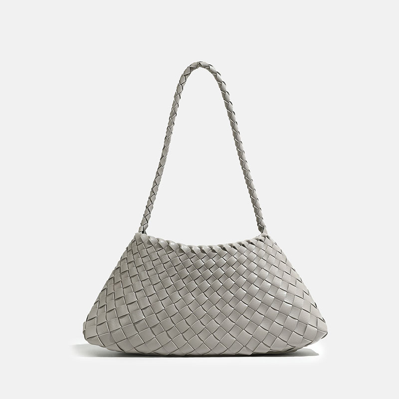 Women's Woven Vegan Leather Shoulder Bag with Inner Drawstring Pouch