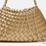 Women's Woven Vegan Leather Shoulder Bag with Inner Drawstring Pouch