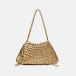 Women's Woven Vegan Leather Shoulder Bag with Inner Drawstring Pouch